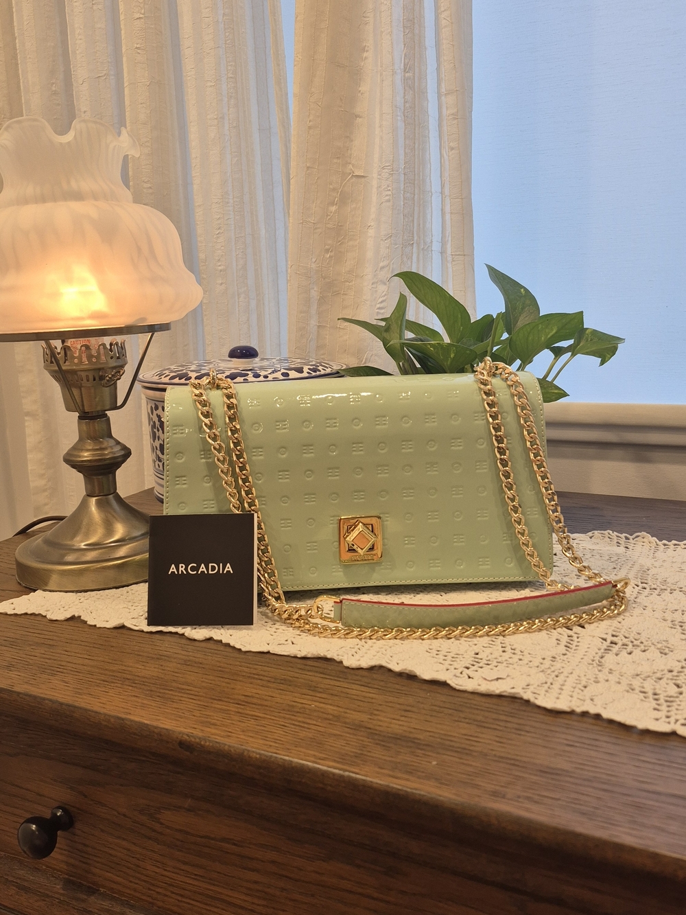 Arcadia Mint Green Chain Shoulder Bag with Gold Hardware